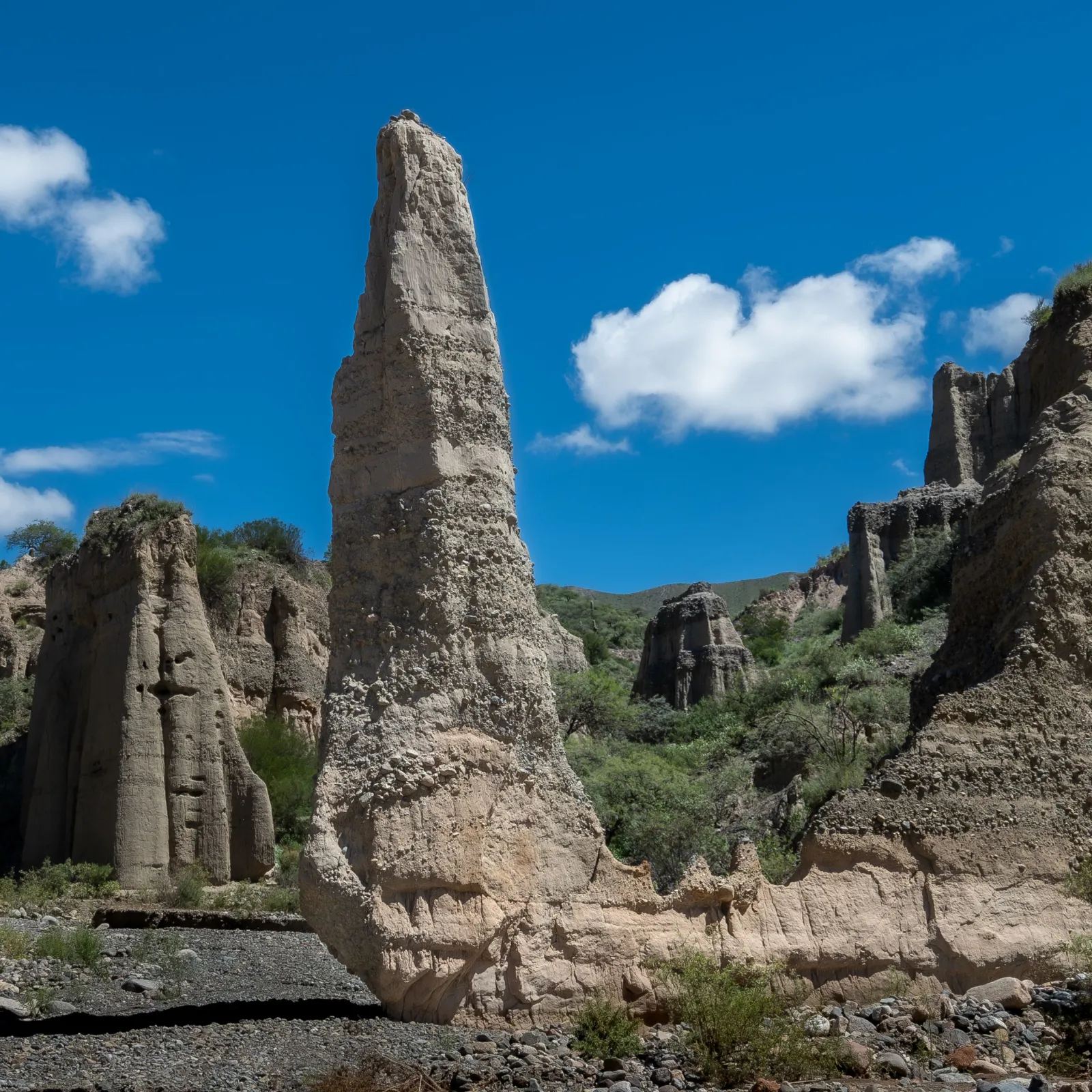 Torres de piedra clara entre la vegetación del valle